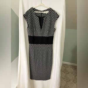 Trina Turk Black and Gray Chevron Midi Dress
